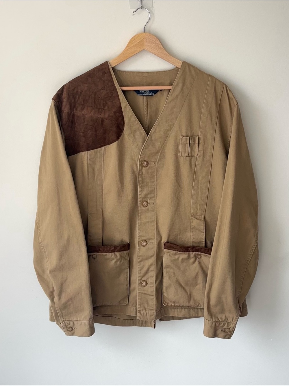 Vintage Polo Ralph Lauren Hunting Shooting Jacket Size L Suede Leather Patch Gun